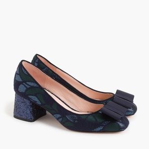 J. Crew bow glitter block heel